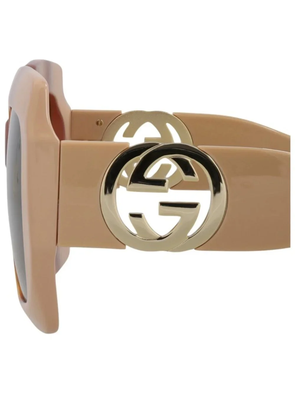 New Gucci Women's Sunglasses Square Rectangle Injection Frame Havana Ivory Brown